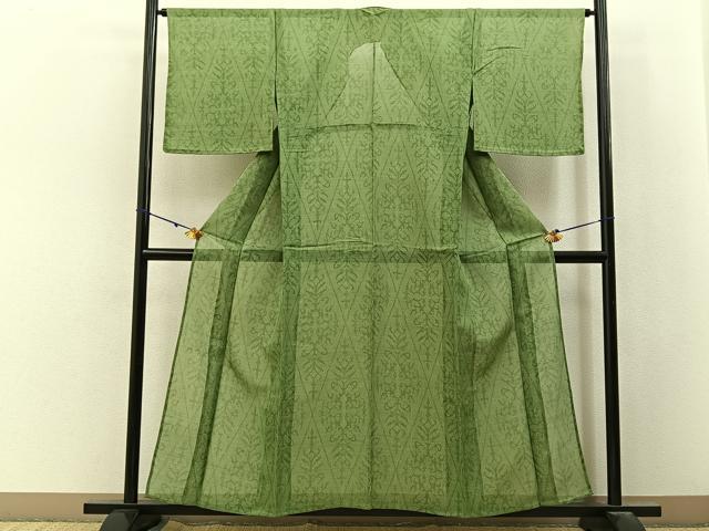 平和屋着物＊夏物　紗紬　菱吉祥文　正絹　逸品　BAAX6921hj
