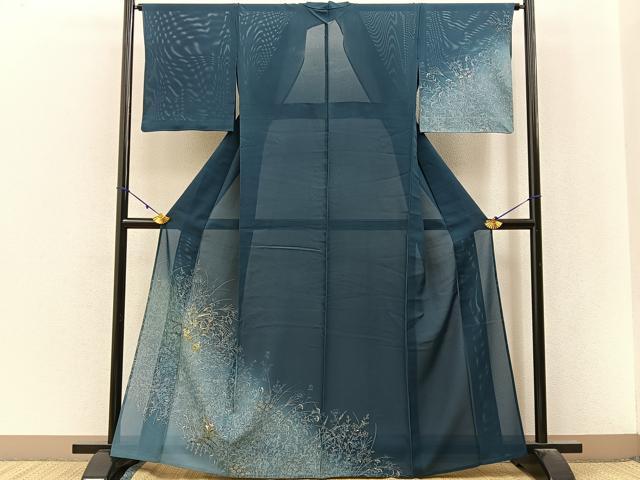 平和屋着物＊夏物　訪問着　絽　刺繍　秋草文　暈し染め　正絹　逸品　BAAX6925hj
