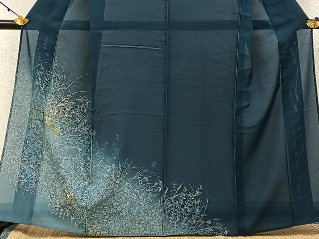 平和屋着物＊夏物　訪問着　絽　刺繍　秋草文　暈し染め　正絹　逸品　BAAX6925hj