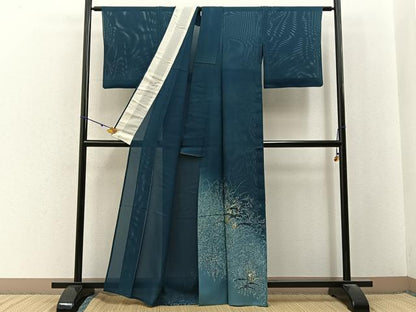 平和屋着物＊夏物　訪問着　絽　刺繍　秋草文　暈し染め　正絹　逸品　BAAX6925hj