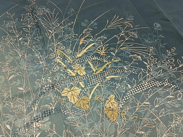 平和屋着物＊夏物　訪問着　絽　刺繍　秋草文　暈し染め　正絹　逸品　BAAX6925hj