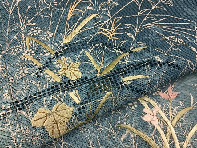 平和屋着物＊夏物　訪問着　絽　刺繍　秋草文　暈し染め　正絹　逸品　BAAX6925hj