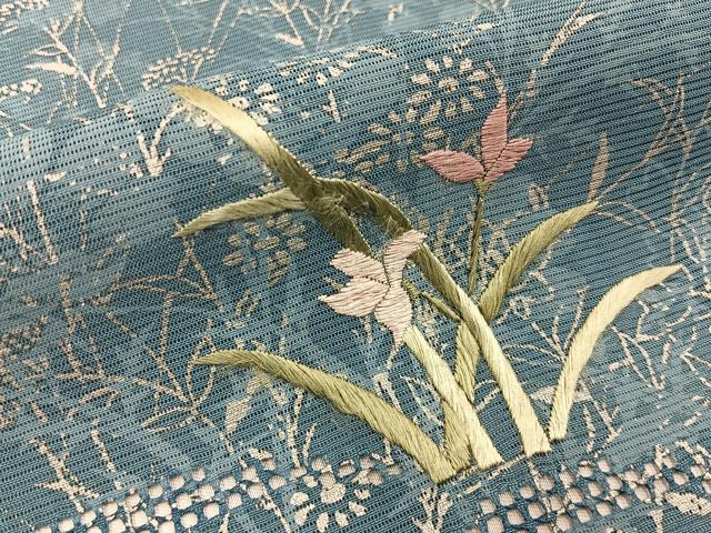 平和屋着物＊夏物　訪問着　絽　刺繍　秋草文　暈し染め　正絹　逸品　BAAX6925hj