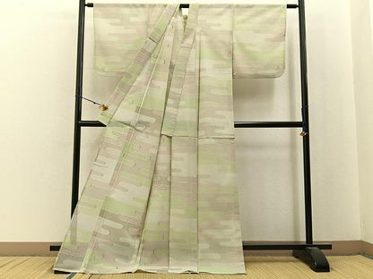 平和屋着物＊夏物　小紋　絽　エ霞有職文　ロング丈　正絹　逸品　BAAX6926hj