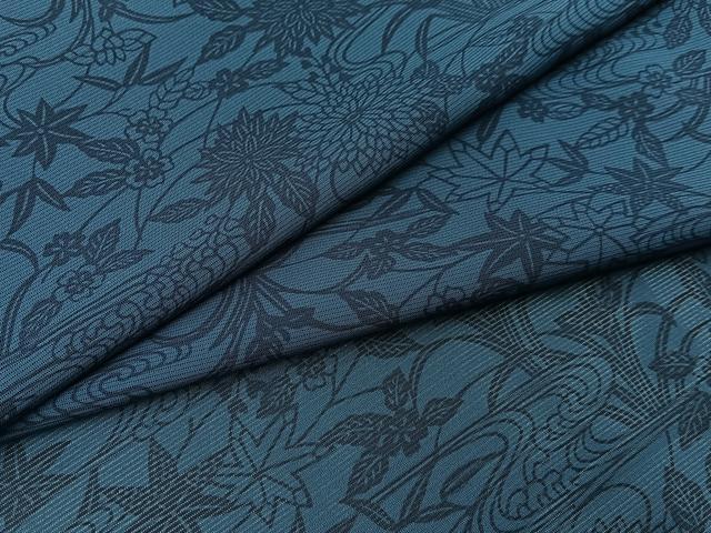 平和屋着物＊夏物　小紋　絽　藍　型染め　流水草花文　正絹　逸品　BAAX6927hj