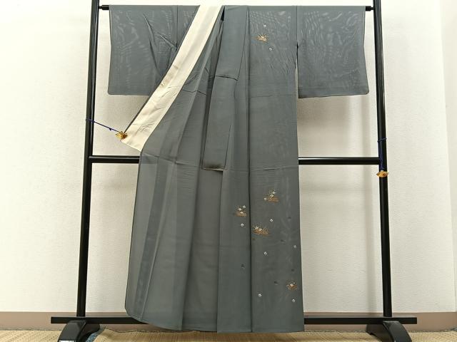 平和屋着物＊夏物　訪問着　絽　竹屋町刺繍　花筏　金彩　正絹　逸品　BAAX6928hj