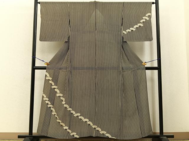 平和屋着物＊夏物　訪問着　絽　扇面文　黒地　正絹　逸品　BAAX6929hj