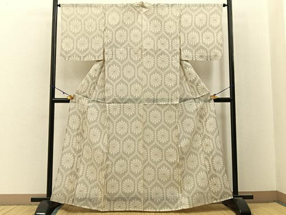 平和屋着物＊夏物　紗紬　亀甲菊文　正絹　逸品　BAAX6931hj