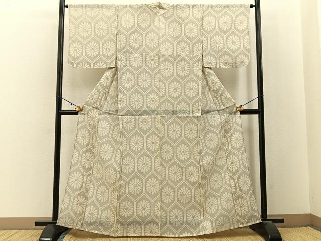 平和屋着物＊夏物　紗紬　亀甲菊文　正絹　逸品　BAAX6931hj