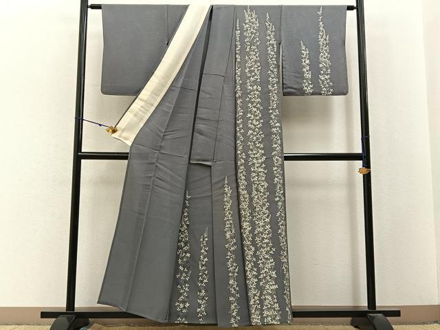 平和屋着物＊夏物　訪問着　絽　刺繍　蜻蛉に萩　銀彩　正絹　逸品　BAAX6933hj