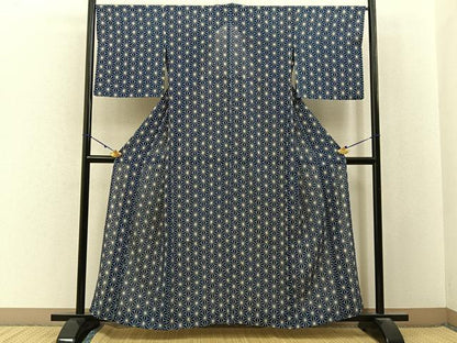 平和屋着物＊夏物　小紋　絽　麻の葉文様　正絹　逸品　BAAX6937hj