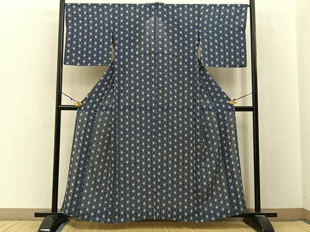 平和屋着物＊夏物　小紋　絽　麻の葉文様　正絹　逸品　BAAX6937hj
