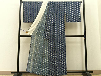 平和屋着物＊夏物　小紋　絽　麻の葉文様　正絹　逸品　BAAX6937hj