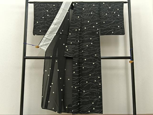 平和屋着物＊夏物　小紋　絽　絞り　露芝文　黒地　正絹　逸品　BAAX6939hj