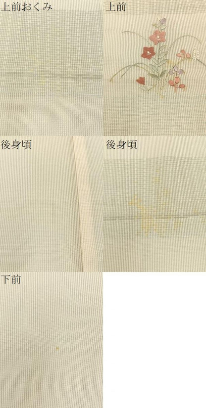 平和屋着物＊夏物　訪問着　縦絽　刺繍　秋草文　銀彩　正絹　逸品　BAAX6943hj