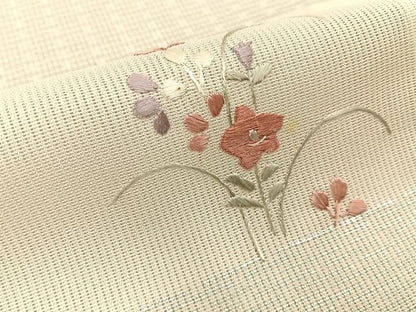 平和屋着物＊夏物　訪問着　縦絽　刺繍　秋草文　銀彩　正絹　逸品　BAAX6943hj