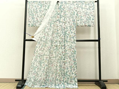 平和屋着物＊夏物　小紋　絽　草花尽くし　洗える着物　BAAX6946hj
