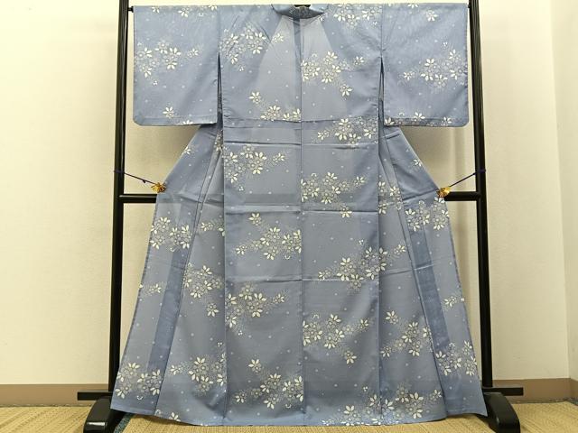 平和屋着物＊夏物　小紋　絽　草花文　洗える着物　BAAX6947hj