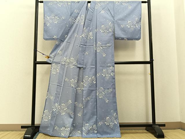 平和屋着物＊夏物　小紋　絽　草花文　洗える着物　BAAX6947hj