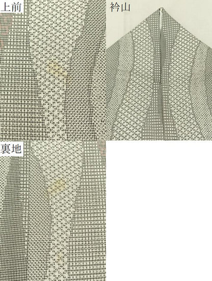 平和屋着物＊夏物　小紋　紗　よろけ縞　吉祥文　洗える着物　BAAX6949hj