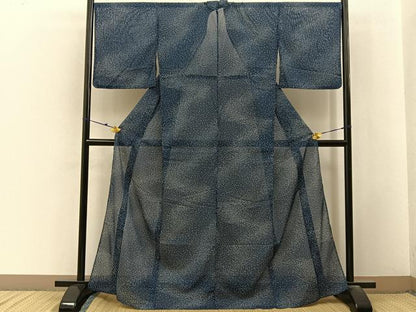 平和屋着物＊夏物　小紋　絽　あられ文様　洗える着物　BAAX6950hj