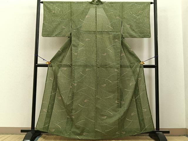 平和屋着物＊夏物　小紋　絽　芝草文　洗える着物　BAAX6951hj