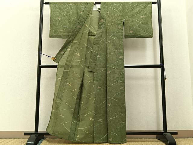 平和屋着物＊夏物　小紋　絽　芝草文　洗える着物　BAAX6951hj