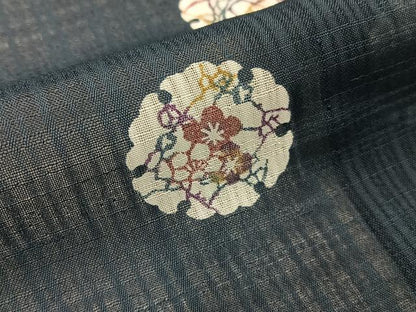 平和屋着物＊夏物　小紋　紗　型染め　雪輪花文　洗える着物　BAAX6952hj
