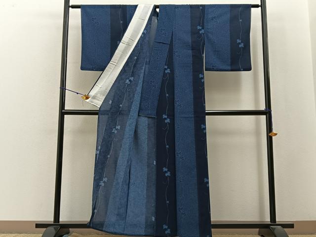 平和屋着物＊夏物　小紋　紗　蔦の葉文　洗える着物　BAAX6953hj