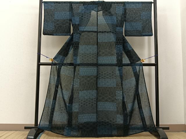 平和屋着物＊夏物　小紋　紗　有職文　洗える着物　BAAX6955hj
