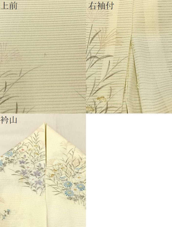 平和屋着物＊夏物　小紋　絽　秋草文　暈し染め　銀彩　正絹　逸品　BAAX6960hj
