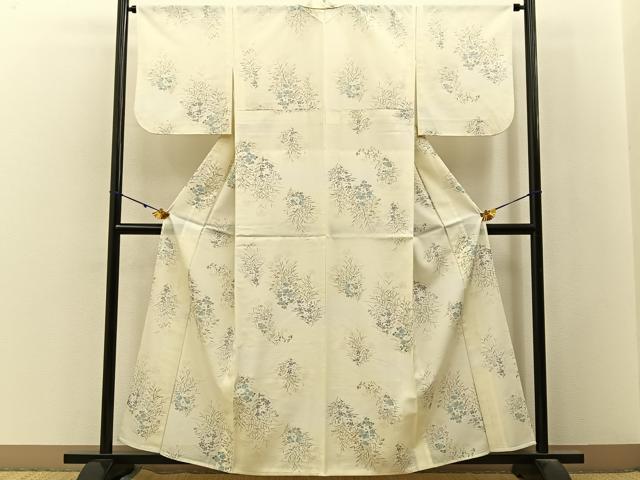 平和屋着物＊夏物　小紋　絽　秋草文　暈し染め　銀彩　正絹　逸品　BAAX6960hj