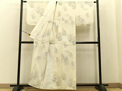 平和屋着物＊夏物　小紋　絽　秋草文　暈し染め　銀彩　正絹　逸品　BAAX6960hj