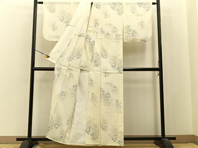 平和屋着物＊夏物　小紋　絽　秋草文　暈し染め　銀彩　正絹　逸品　BAAX6960hj