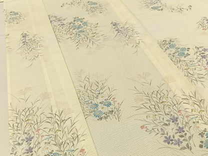 平和屋着物＊夏物　小紋　絽　秋草文　暈し染め　銀彩　正絹　逸品　BAAX6960hj