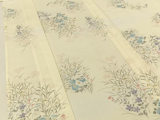 平和屋着物＊夏物　小紋　絽　秋草文　暈し染め　銀彩　正絹　逸品　BAAX6960hj