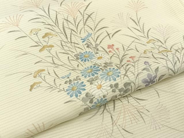 平和屋着物＊夏物　小紋　絽　秋草文　暈し染め　銀彩　正絹　逸品　BAAX6960hj