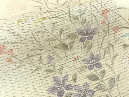 平和屋着物＊夏物　小紋　絽　秋草文　暈し染め　銀彩　正絹　逸品　BAAX6960hj