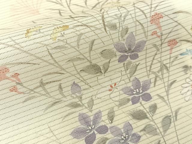 平和屋着物＊夏物　小紋　絽　秋草文　暈し染め　銀彩　正絹　逸品　BAAX6960hj
