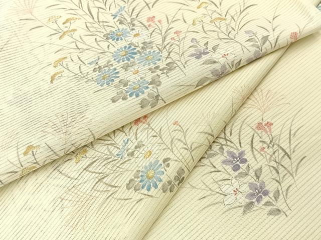 平和屋着物＊夏物　小紋　絽　秋草文　暈し染め　銀彩　正絹　逸品　BAAX6960hj
