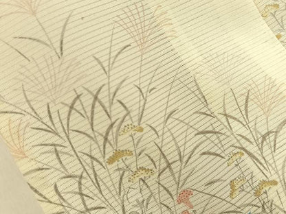 平和屋着物＊夏物　小紋　絽　秋草文　暈し染め　銀彩　正絹　逸品　BAAX6960hj