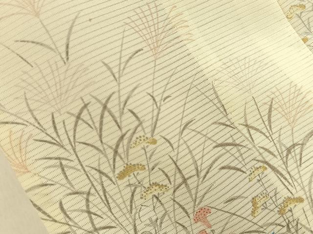 平和屋着物＊夏物　小紋　絽　秋草文　暈し染め　銀彩　正絹　逸品　BAAX6960hj