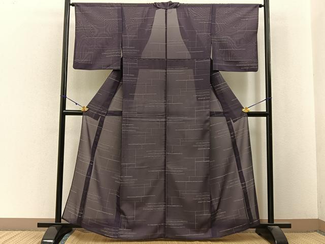 平和屋着物＊夏物　小紋　紗　横段文　洗える着物　BAAX6961hj