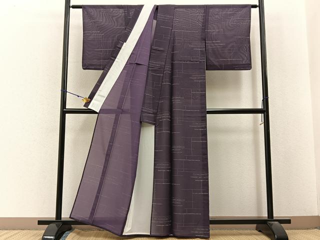平和屋着物＊夏物　小紋　紗　横段文　洗える着物　BAAX6961hj