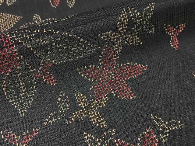 平和屋着物＊夏物　小紋　紗　草花文　黒地　洗える着物　BAAX6962hj
