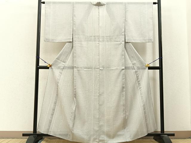 平和屋着物＊夏物　小紋　紗　麻の葉間道　洗える着物　BAAX6963hj