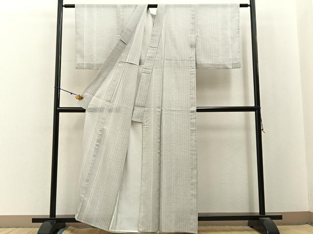 平和屋着物＊夏物　小紋　紗　麻の葉間道　洗える着物　BAAX6963hj