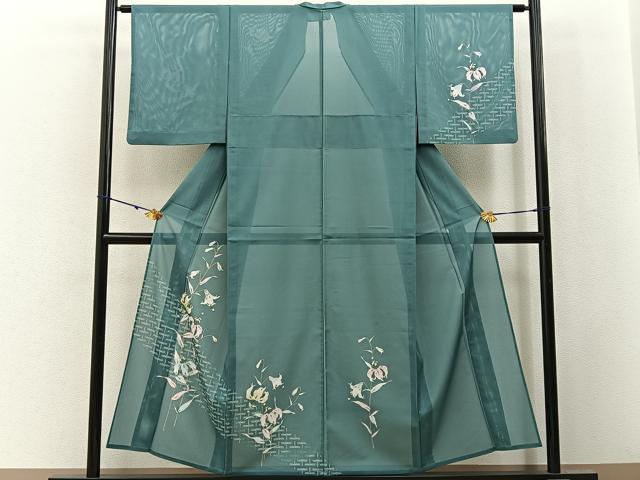 平和屋着物＊夏物　訪問着　絽　蜻蛉　杜若　洗える着物　BAAX6964hj