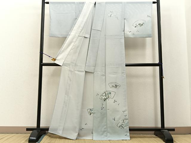 平和屋着物＊夏物　訪問着　絽　地紙秋草文　暈し染め　銀彩　洗える着物　BAAX6968hj