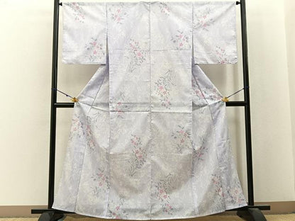 平和屋着物＊夏物　小紋　絽　草花文　洗える着物　未使用　BAAX6970hj
